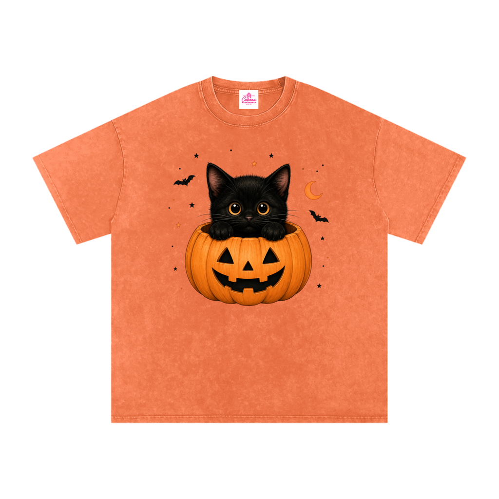 Purrfectly Spooky Snow Washed Oversized Cotton T-Shirt