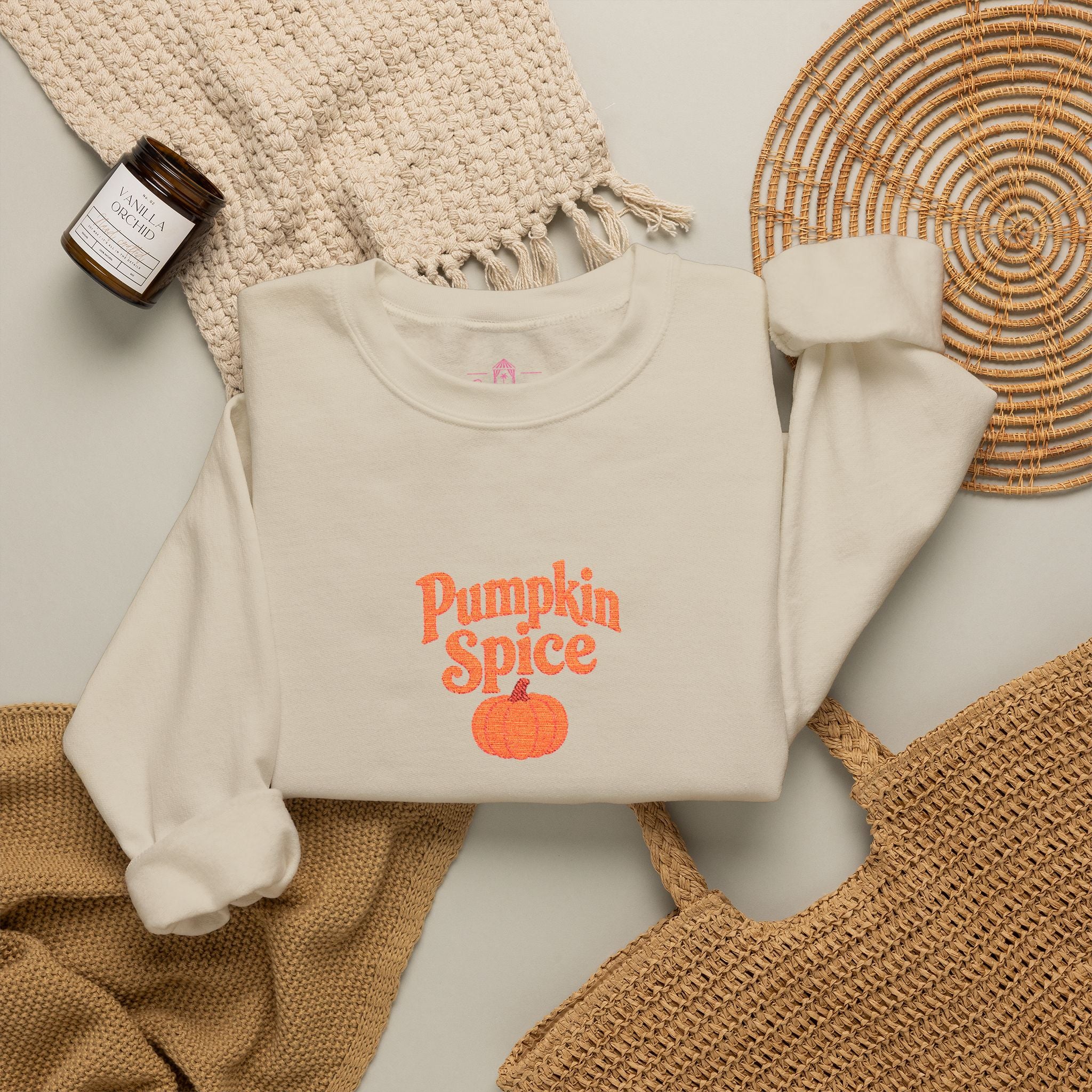 Pumpkin Spice Embroidered -Crewneck Sweatshirt