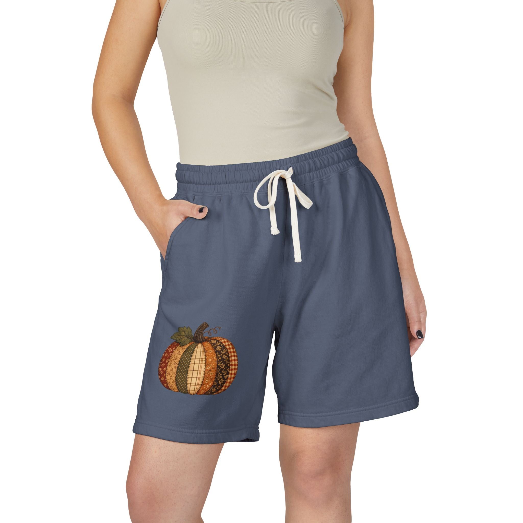 Patchwork Pumpkin — Cute Graphic Long Lounge Shorts 🎃🤎