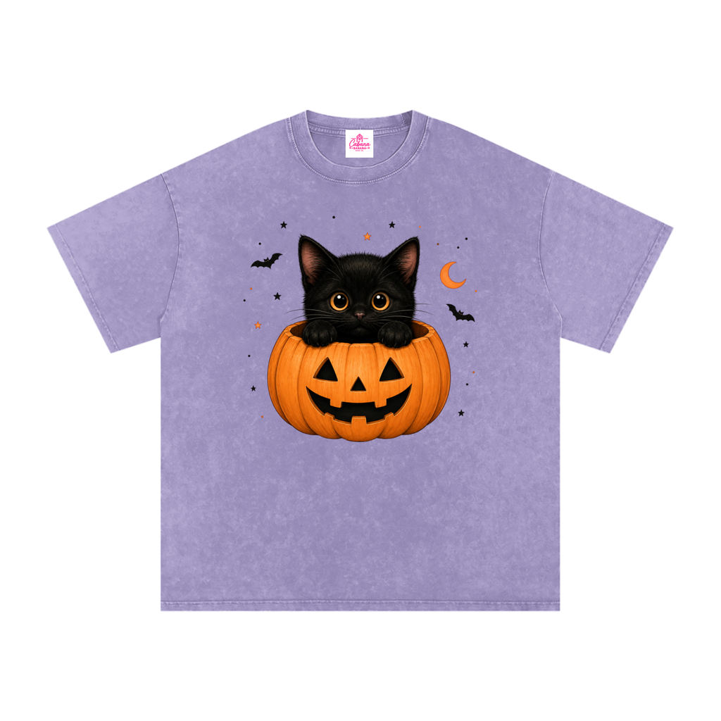 Purrfectly Spooky Snow Washed Oversized Cotton T-Shirt