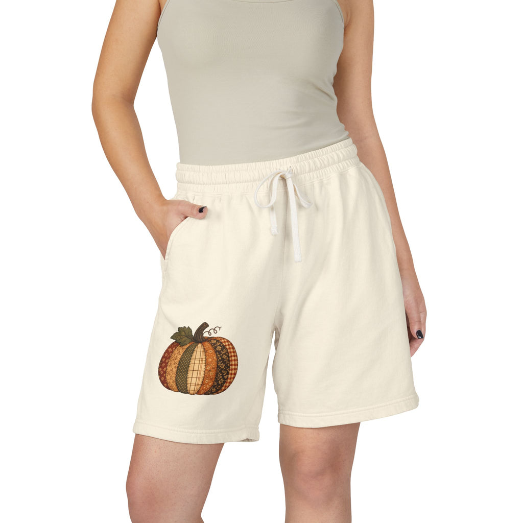 Patchwork Pumpkin — Cute Graphic Long Lounge Shorts 🎃🤎