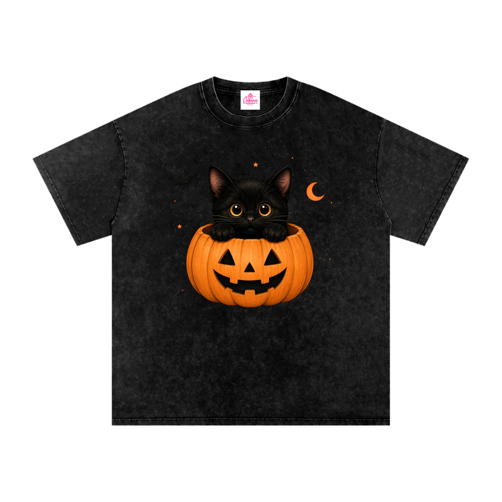 Purrfectly Spooky Snow Washed Oversized Cotton T-Shirt