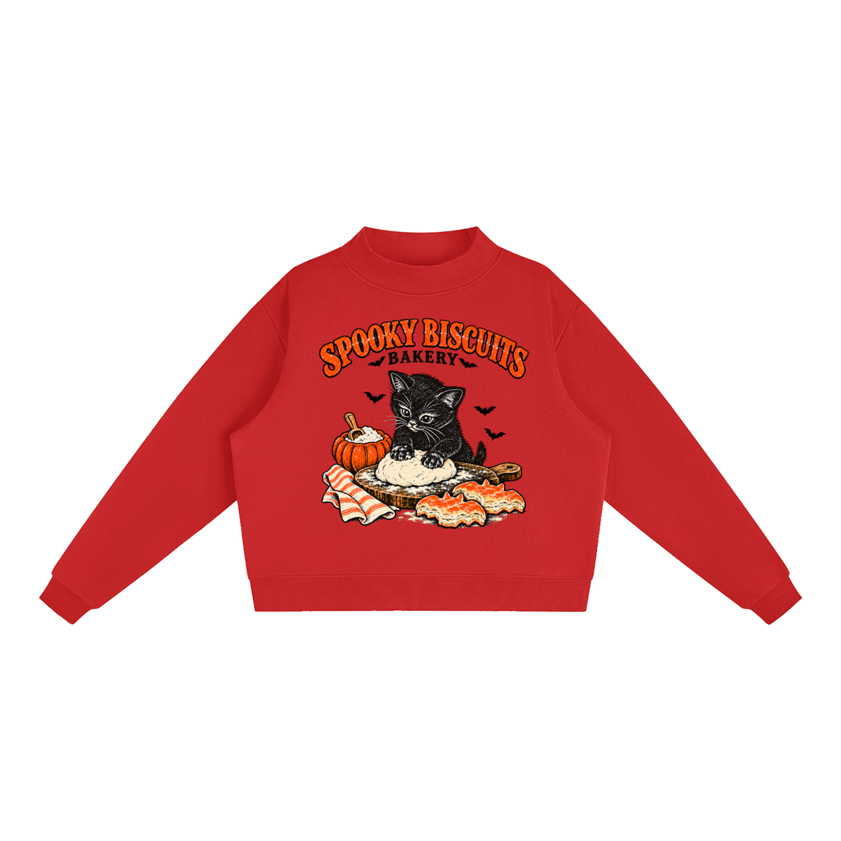 Spooky Biscuits Essential Fleece Mock-Neck Crew Sweatshirt