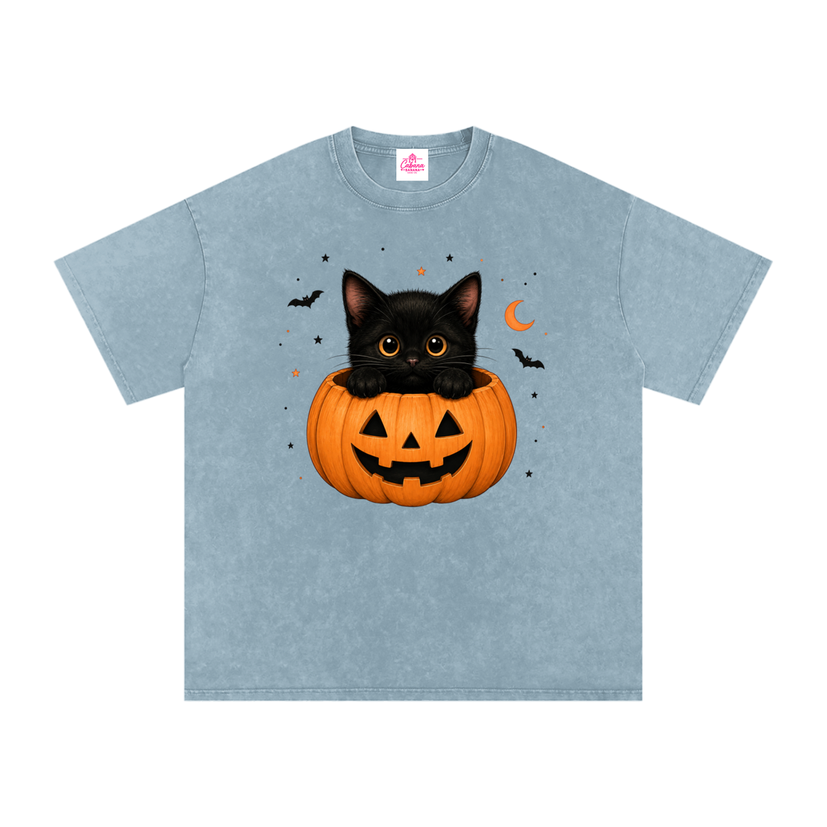 Purrfectly Spooky Snow Washed Oversized Cotton T-Shirt