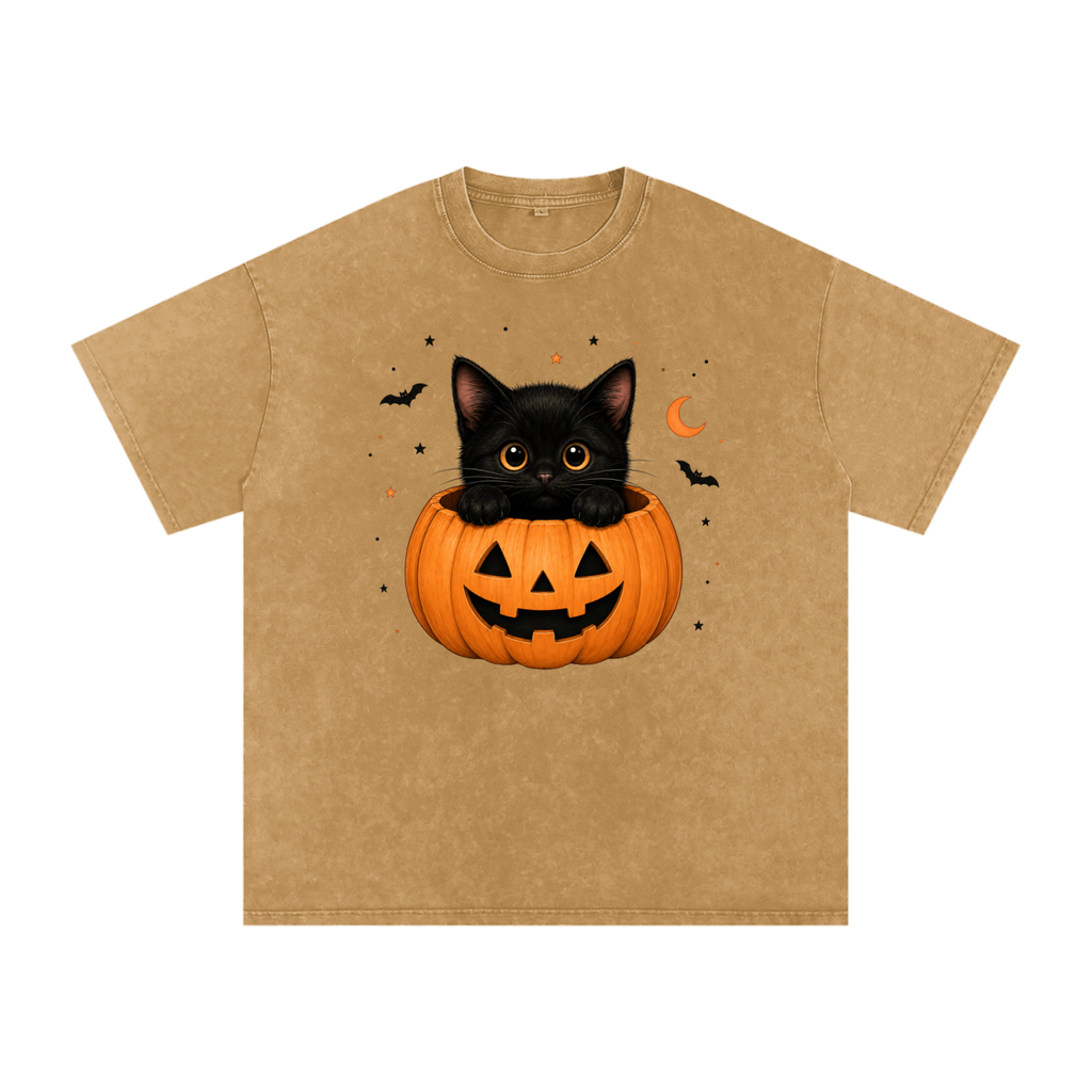 Purrfectly Spooky Snow Washed Oversized Cotton T-Shirt