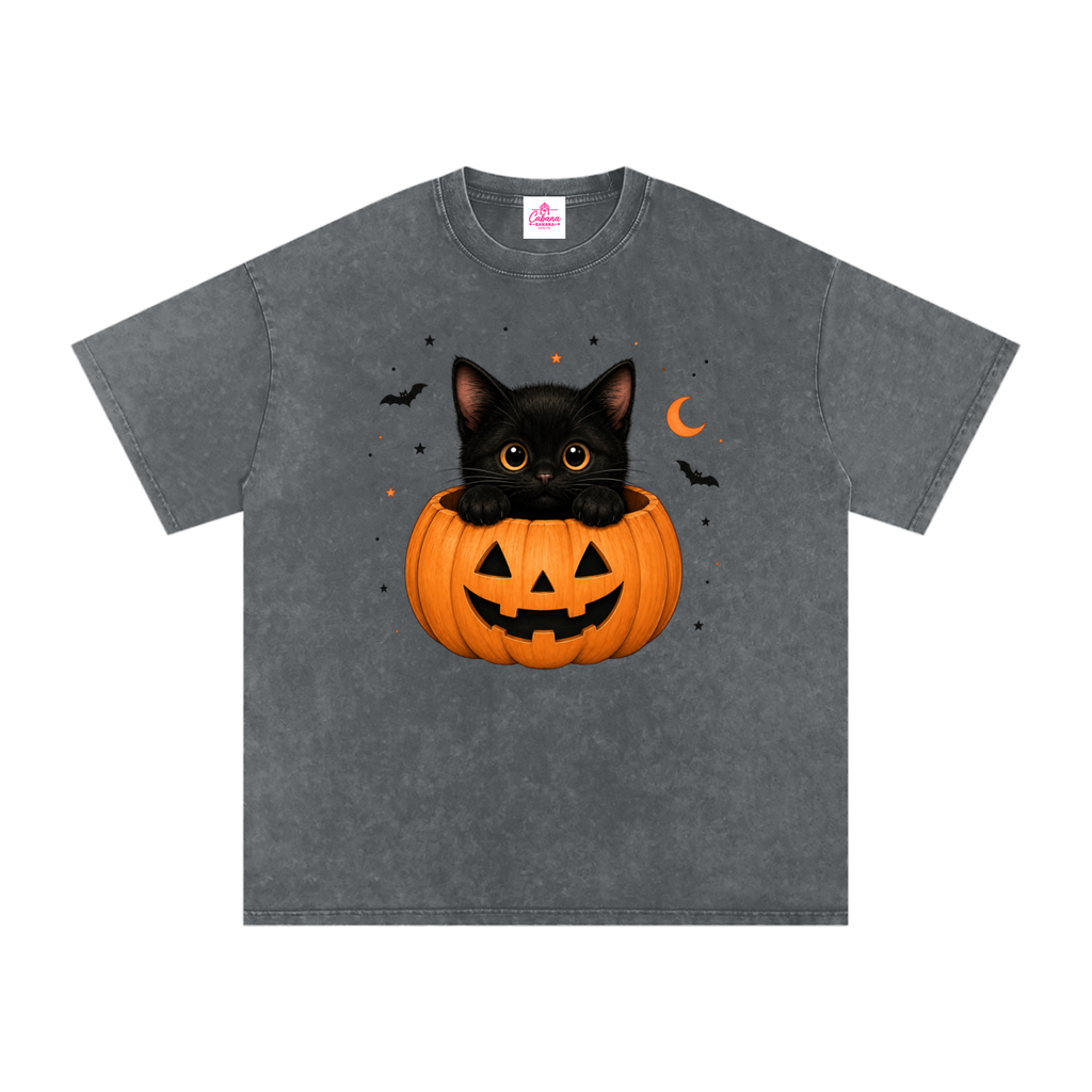 Purrfectly Spooky Snow Washed Oversized Cotton T-Shirt