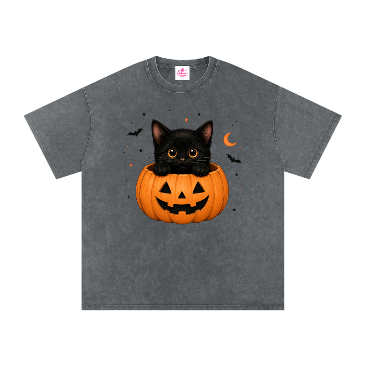 Purrfectly Spooky Snow Washed Oversized Cotton T-Shirt