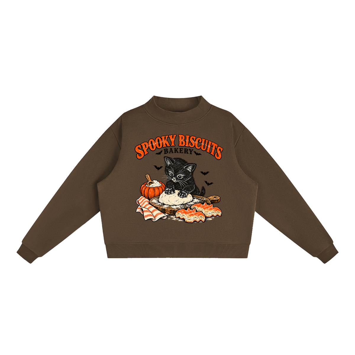 Spooky Biscuits Essential Fleece Mock-Neck Crew Sweatshirt