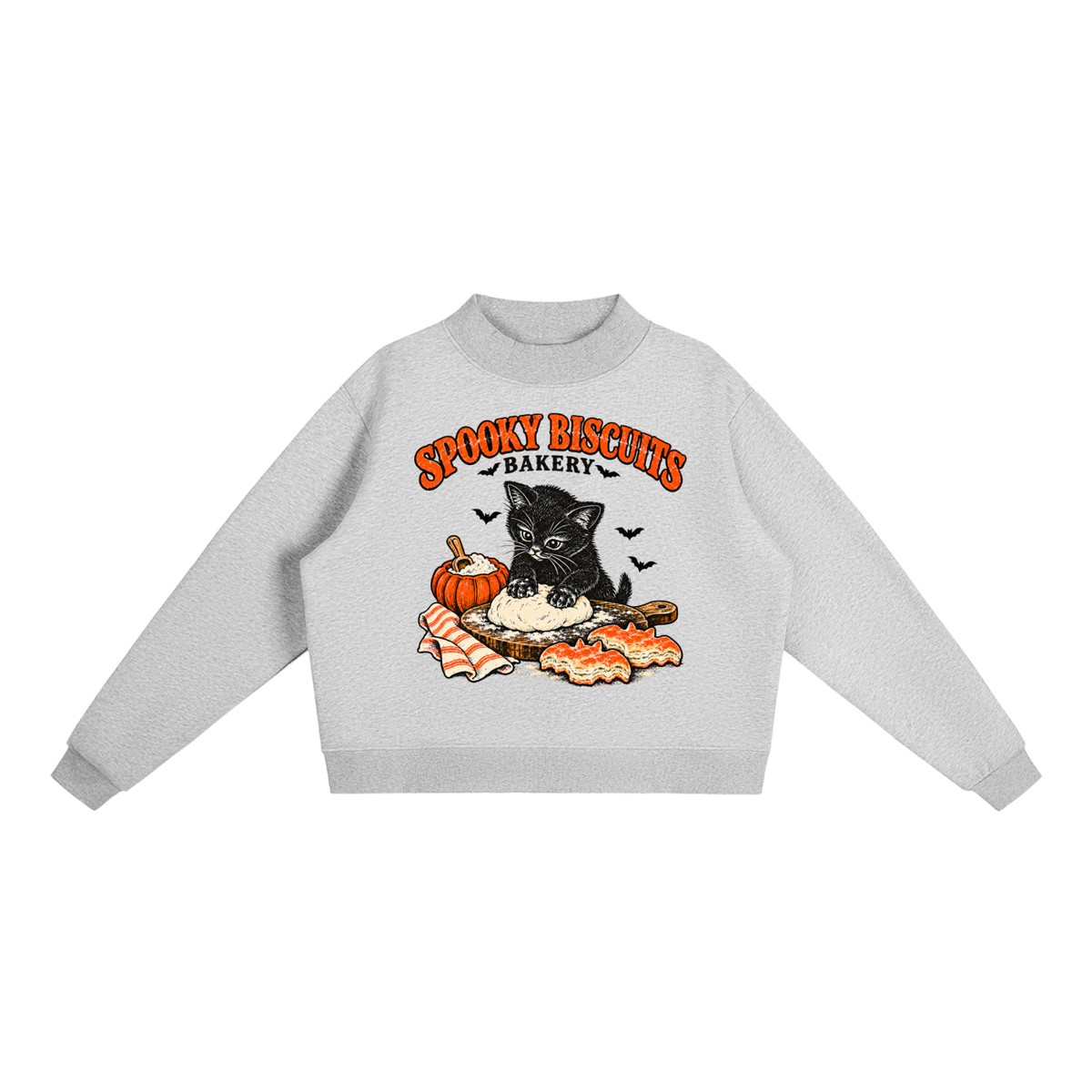 Spooky Biscuits Essential Fleece Mock-Neck Crew Sweatshirt