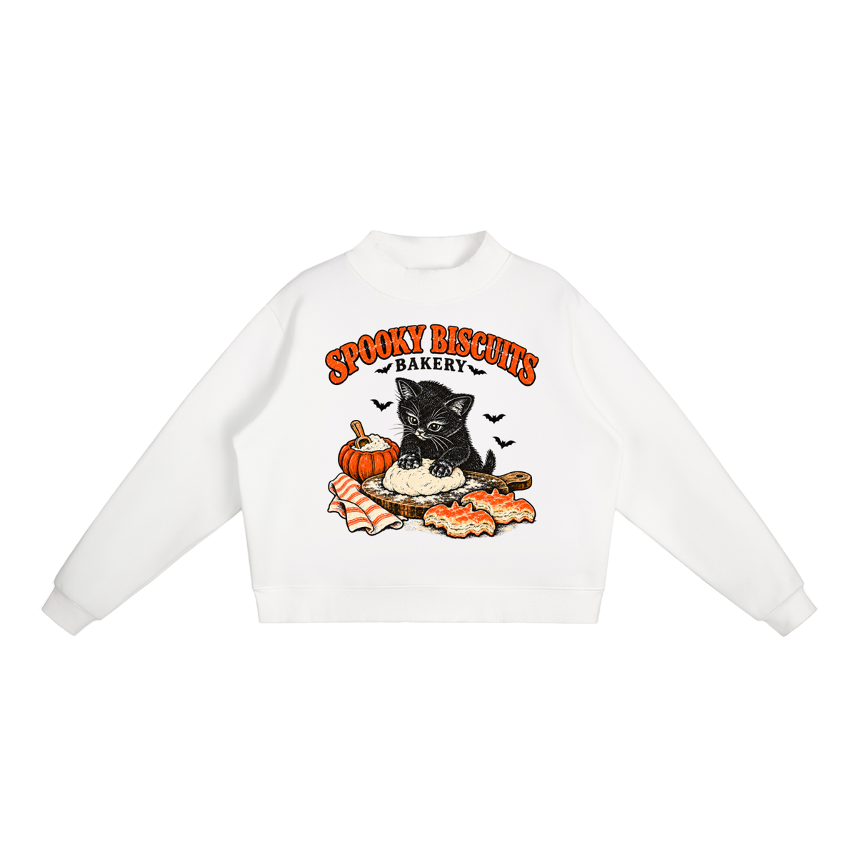 Spooky Biscuits Essential Fleece Mock-Neck Crew Sweatshirt