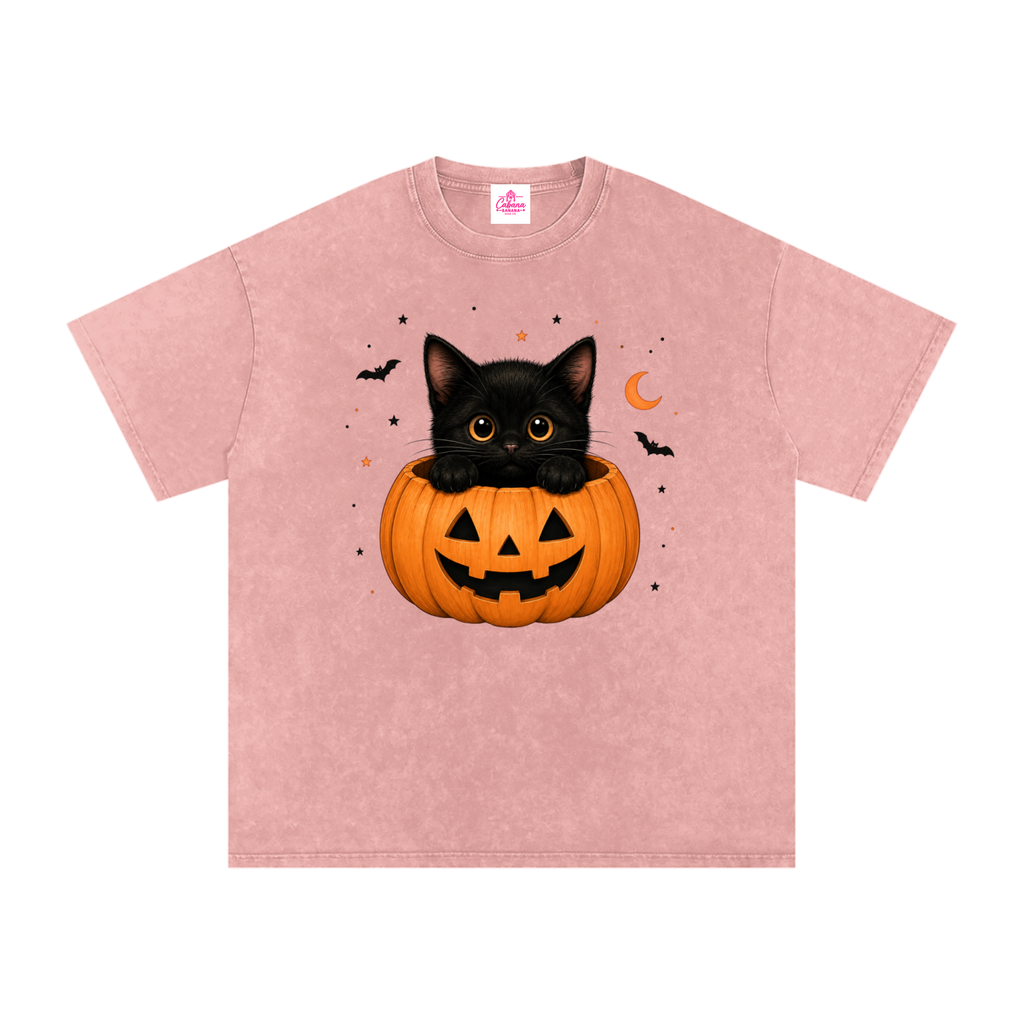 Purrfectly Spooky Snow Washed Oversized Cotton T-Shirt