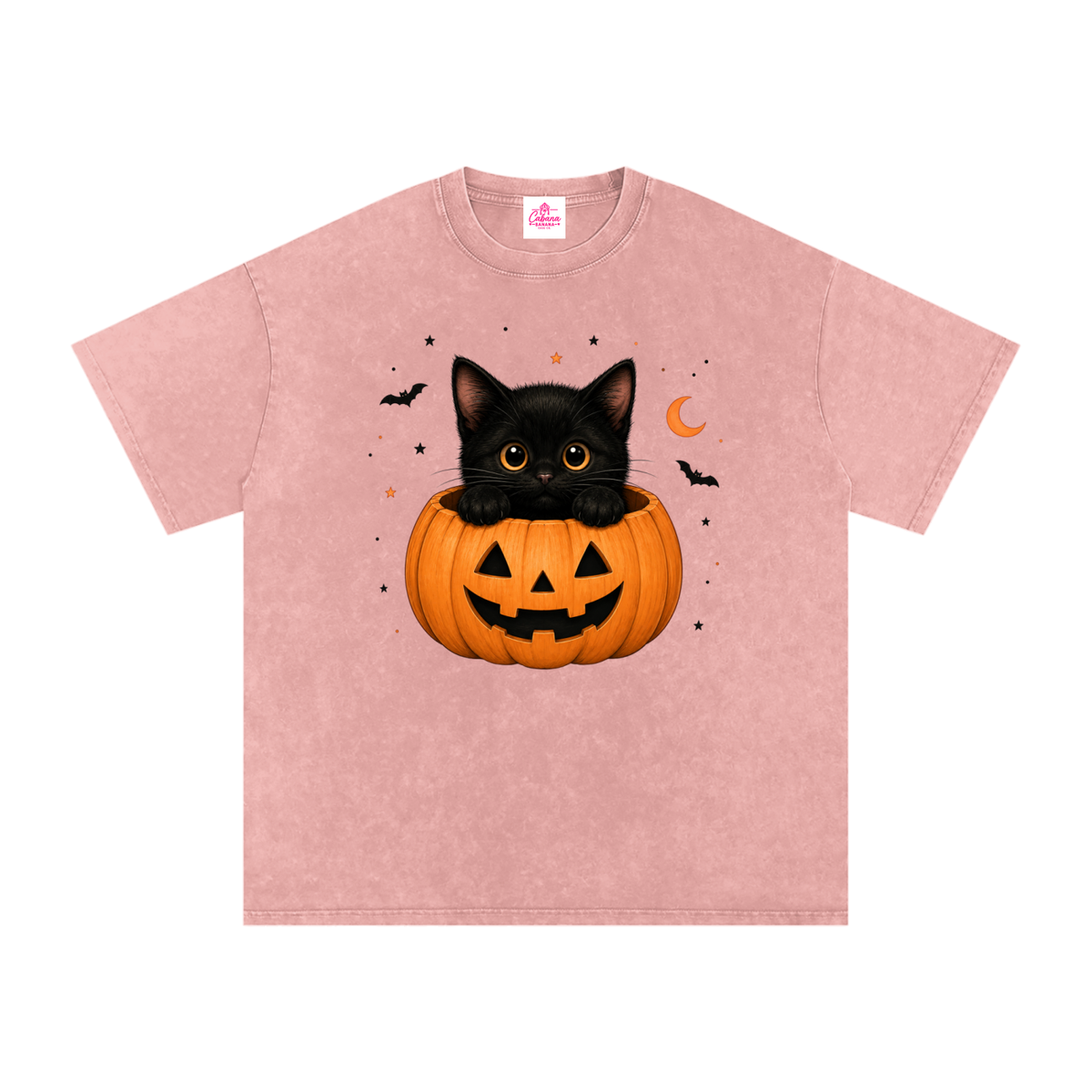 Purrfectly Spooky Snow Washed Oversized Cotton T-Shirt