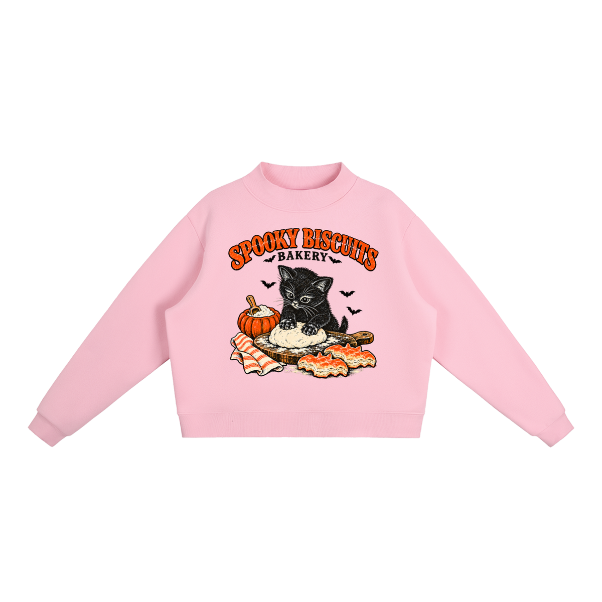 Spooky Biscuits Essential Fleece Mock-Neck Crew Sweatshirt