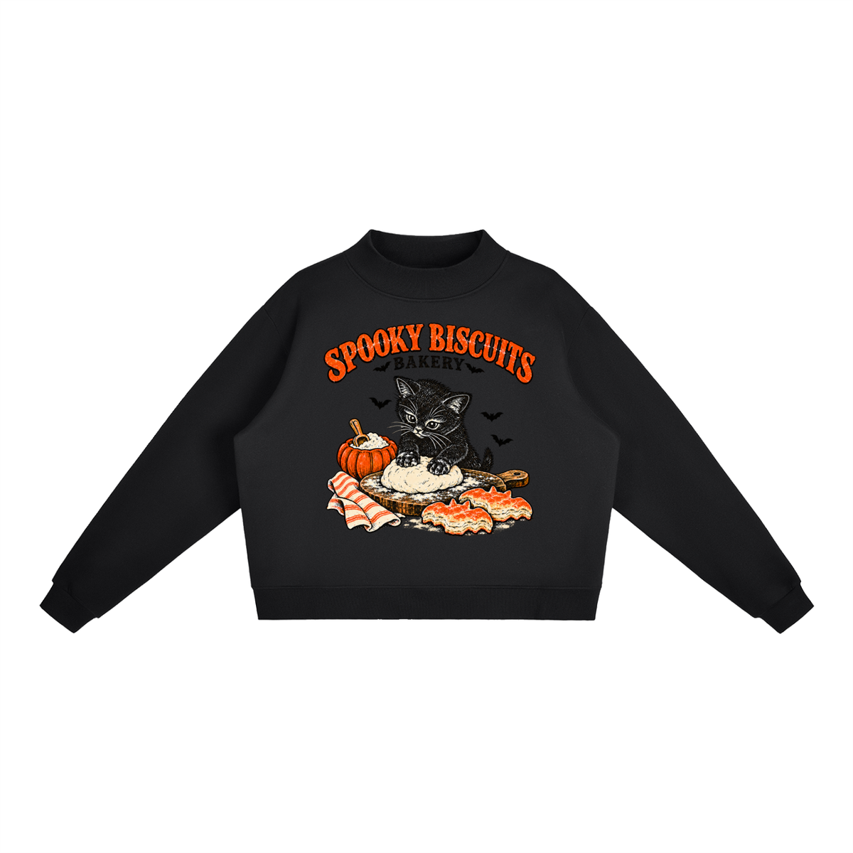 Spooky Biscuits Essential Fleece Mock-Neck Crew Sweatshirt